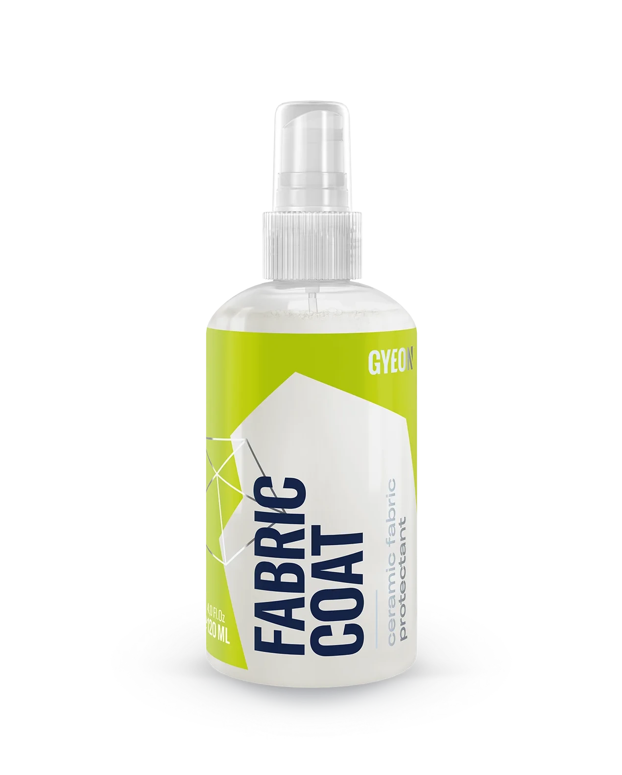 Fabric coat spray bottle with green label on a white background