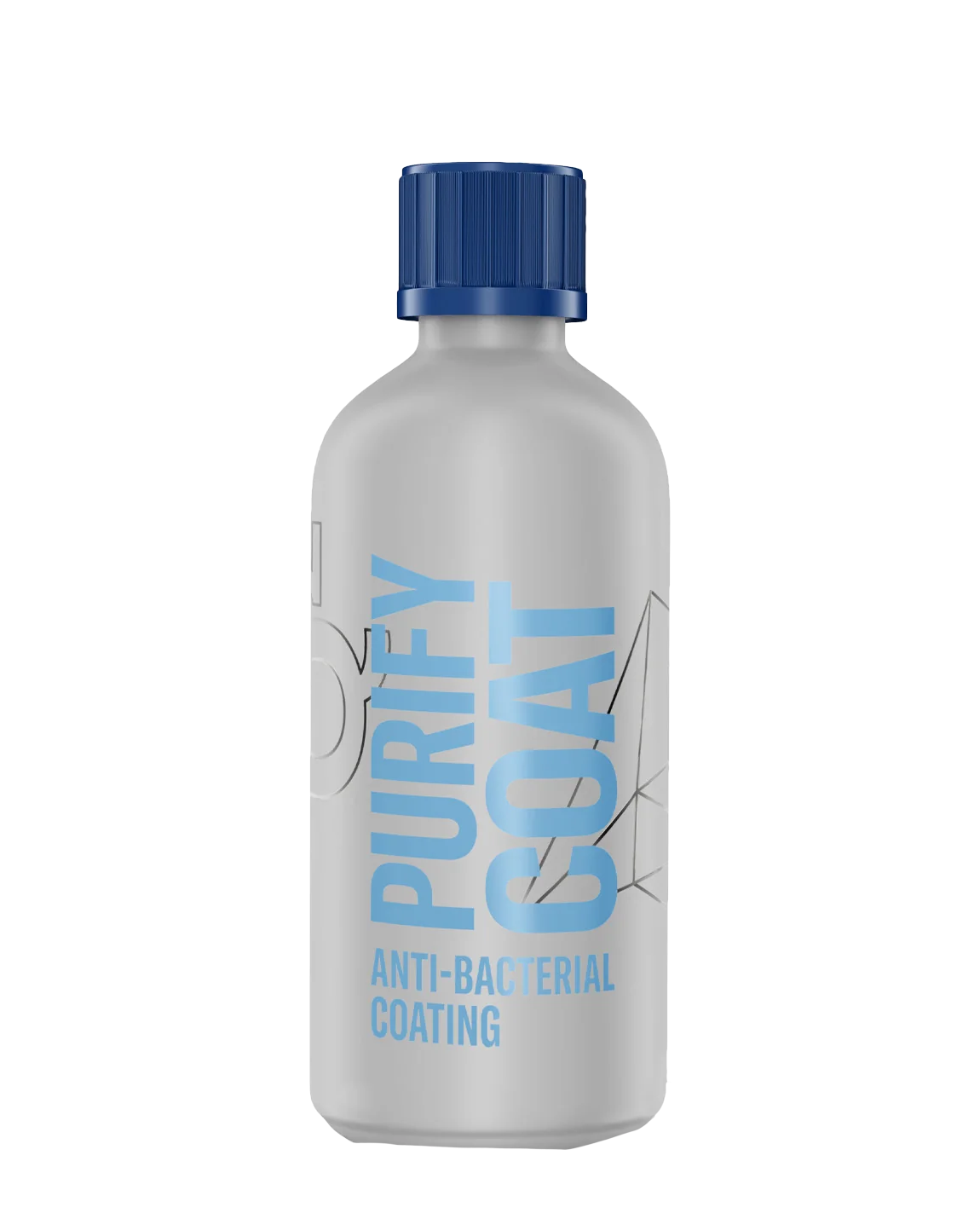 Bottle labeled 'Purify Coat' with blue cap on a white background