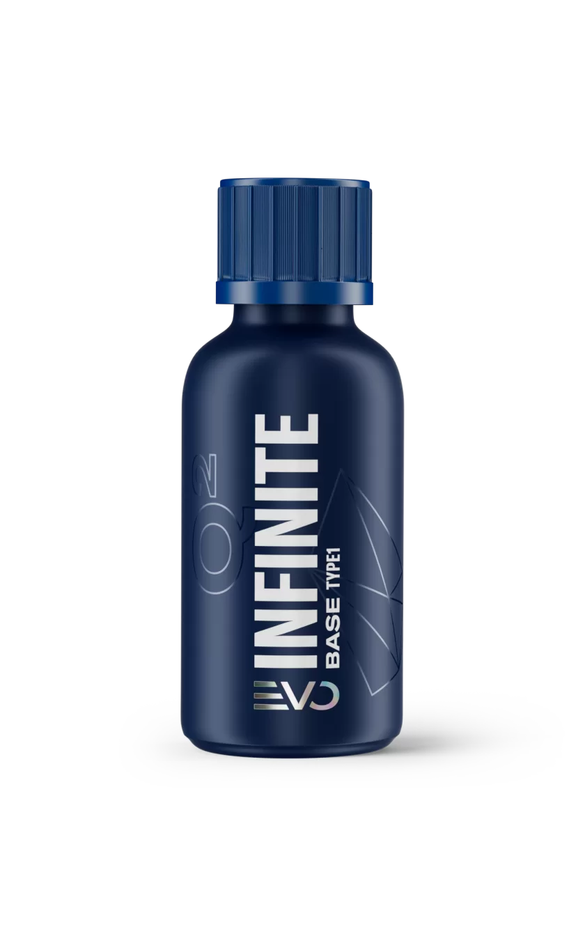 Blue bottle labeled 'INFINITE' on a white background