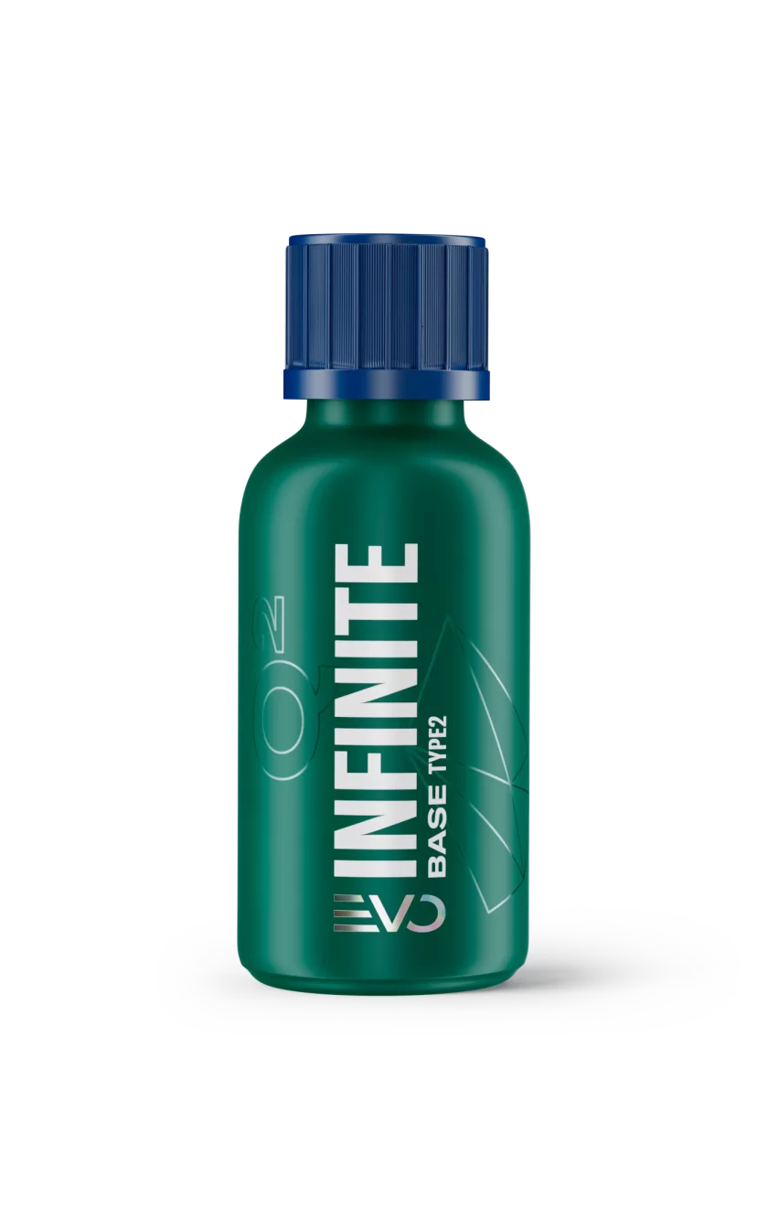 Green bottle labeled 'INFINITE' with a blue cap on a white background