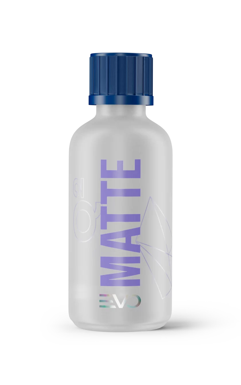 Bottle labeled 'MATTE' with a blue cap on a white background